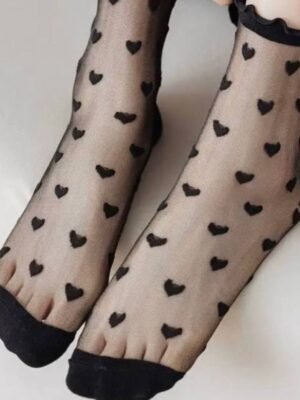 جواريب اسود شفافه قلوب