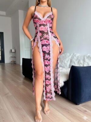 لانجري طويل ورد دانتيل