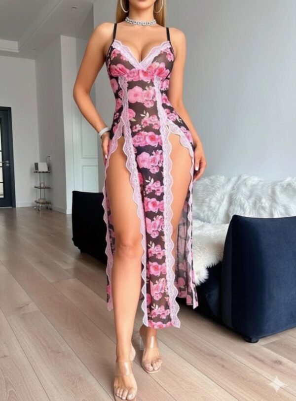 لانجري طويل ورد دانتيل